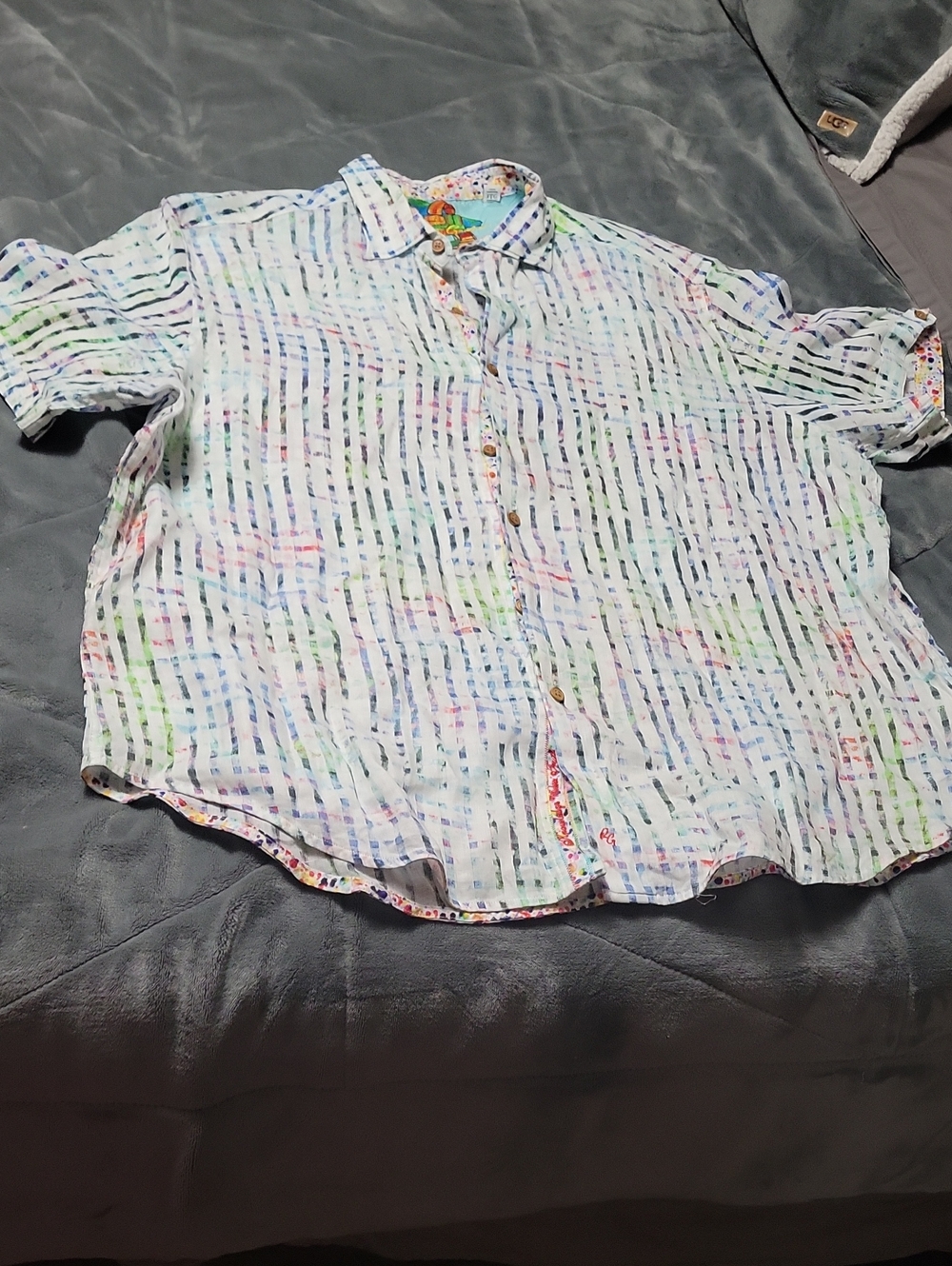 Robert Graham White Button-Down Shirt with Multicolor Pastel Stripes